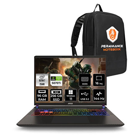 MSI Vector 16 HX AI Ultra 7 255HX 96GB 256GB SSD RTX5070TI/12GB 140W 16'' WUXGA W11P Gaming Laptop