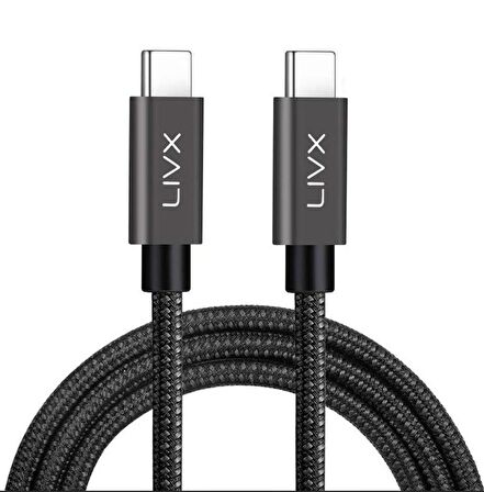 LivX Solid 100w 5a Type C To Type C PD 2.0 5 Gbps 3 Metre Hızlı Şarj Ve Data Kablosu Halat Örgülü Space Gray TCT-03