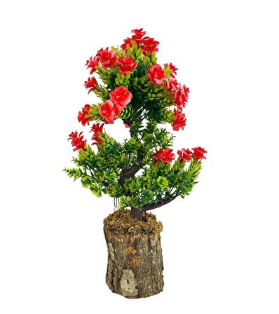 Bonsai Dekoratif Yapay Ağaç Kırmızı Güllü Top Kafalı Bonzai 30CM