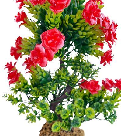 Bonsai Dekoratif Yapay Ağaç Kırmızı Güllü Top Kafalı Bonzai 30CM