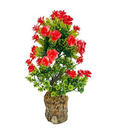 Bonsai Dekoratif Yapay Ağaç Kırmızı Güllü Top Kafalı Bonzai 30CM