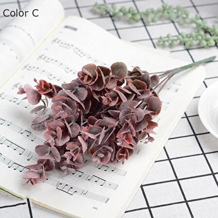 Yapay Çiçek Okaliptus Şimşir Demeti Pudralı Pastel Bordo Garnitür Aradal Dekoratif Yapay Bitki