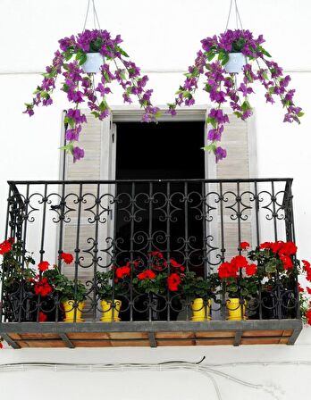 Yapay Çiçek Begonvil Mor Sarkaç Askılı Saksıda Balkon Çiçeği Çiçek Sepeti