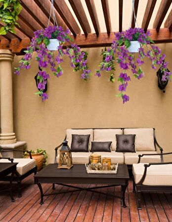 Yapay Çiçek Begonvil Mor Sarkaç Askılı Saksıda Balkon Çiçeği Çiçek Sepeti