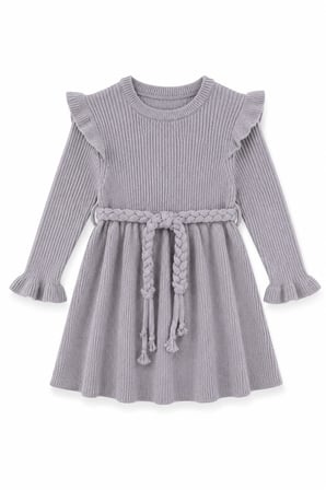 %100 Organik Triko Kız Bebek Çocuk Kemerli Elbise 32125