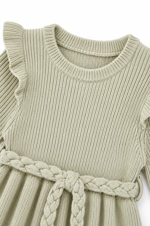%100 Organik Triko Kız Bebek Çocuk Kemerli Elbise 32125