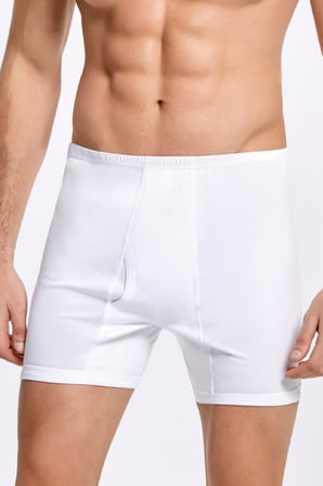 Erkek %100 Pamuklu Beyaz Uzun Paçalı 2'li Boxer Külot Q2İ1K2L5KK.2L