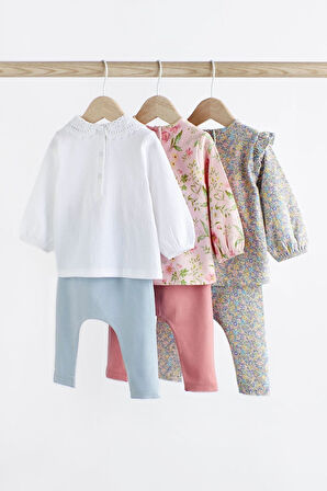 Next Baby % 100 Pamuklu Pembe Krem Çiçek Ördek Desenli 3’lü Alt Üst Takım