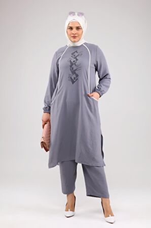 Kadın Büyük Beden Alt-Üst Takım Biye ve Taş İşlemeli