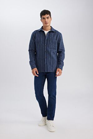 DeFacto Regular Fit Polo Yaka Çizgili Oduncu Uzun Kollu Gömlek A8031AX24AUNV163