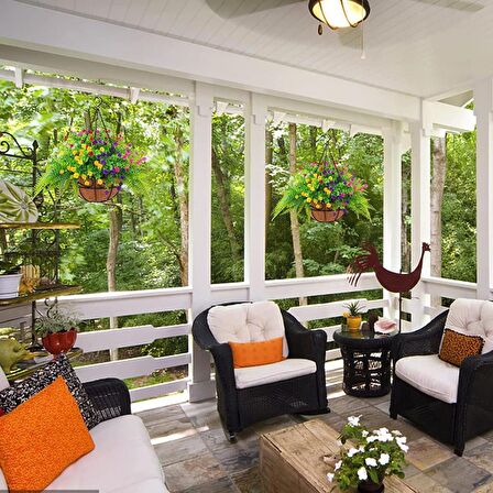 Yapay Çiçek Sarkaç Askılı Makreme Sepette Renkli Mineli Şimşir Ve Boston Yeşillik Çiçek Sepeti