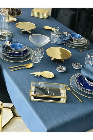 Valerium Simli İndigo Masa Örtüsü 150 x 260