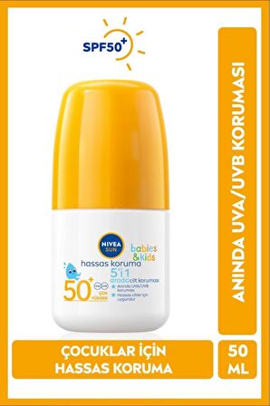 Nivea SUN Bebekler İçin Hassas Koruma Güneş Koruyucu Roll-on 50ml, SPF50, UVA UVB Koruması, Suya Dayanıklı