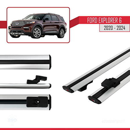 Ford Explorer 6 2020-2024 Arası ile Uyumlu BASIC Model Ara Atkı Tavan Barı Gri 2 Adet
