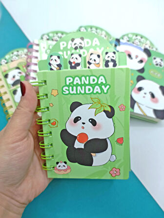 Sevimli Panda Ayraçlı Mini Not Defteri (9x14,5 cm) - Süslü Panda