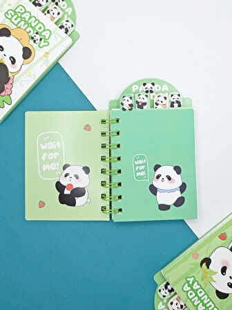 Sevimli Panda Ayraçlı Mini Not Defteri (9x14,5 cm) - Süslü Panda