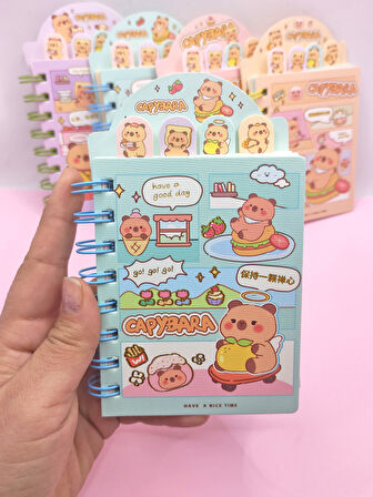 Sevimli Capybara Kapibara Ayraçlı Mini Not Defteri (9x14,5 cm) - Mavi