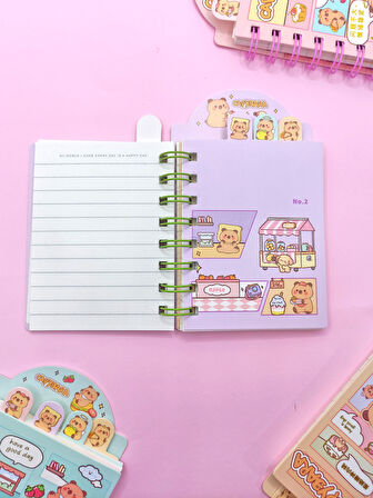 Sevimli Capybara Kapibara Ayraçlı Mini Not Defteri (9x14,5 cm) - Mavi