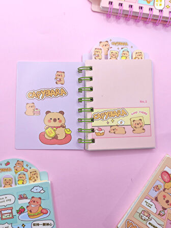 Sevimli Capybara Kapibara Ayraçlı Mini Not Defteri (9x14,5 cm) - Yeşil