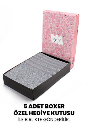 Öts Premium 5’li Kız Çocuk Boxer - Hediye Kutulu, Pamuklu Kumaş, Ultra Yumuşak, Esnek Kalıp, Etikets