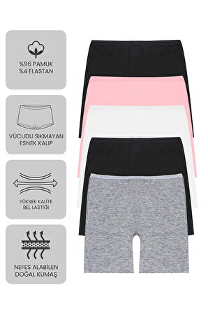 Öts Premium 5’li Kız Çocuk Boxer - Hediye Kutulu, Pamuklu Kumaş, Ultra Yumuşak, Esnek Kalıp, Etikets