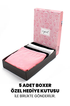 Öts Premium 5’li Kız Çocuk Boxer - Hediye Kutulu, Pamuklu Kumaş, Ultra Yumuşak, Esnek Kalıp, Etikets