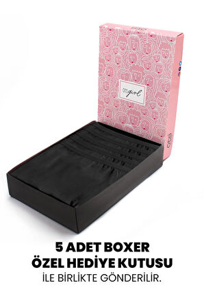 Öts Premium 5’li Kız Çocuk Boxer - Hediye Kutulu, Pamuklu Kumaş, Ultra Yumuşak, Esnek Kalıp, Etikets