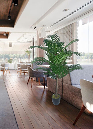 Yapay Ağaç Palmiye 12Yaprak Areka Ağacı Siyah Saksıda Tek Gövdeli 120*70Cm