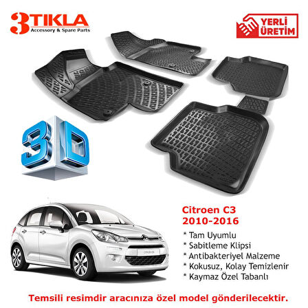 Citroen C3 2010-2016 Premium 3D Havuzlu Paspas Seti