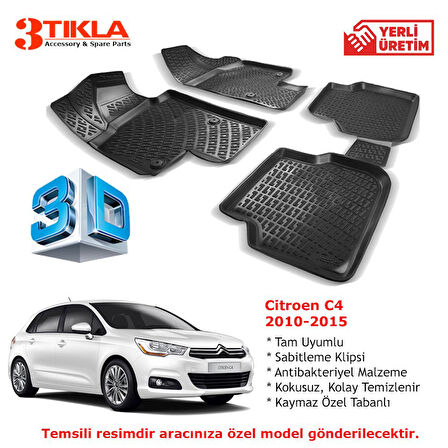 Citroen C4 2010-2015 Premium 3D Havuzlu Paspas Seti
