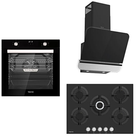 Tecna Ankastre Set Siyah Dijital (8259 9 Fonksiyon Fırın-8471 5 Gözlü Döküm Izgara 70 Cm Ocak-Tecna 8871 60 cm Davlumbaz)