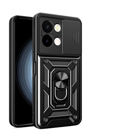 Vivo Y28 Kılıf Yüzüklü Standlı Manyetikli Kamera Sürgülü Armor Zırh