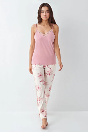 Kadın Modal Pamuklu Pembe Sabahlıklık Pijama Takımı Çorap Hediyeli QP9K0R5K8R