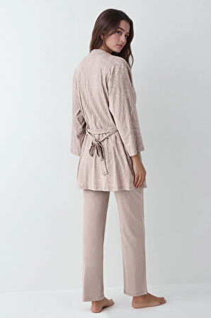 Kadın Modal Pamuklu Vizon Sabahlıklı Pijama Takımı Çorap Hediyeli QP9K0R9K9R