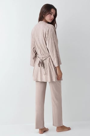 Kadın Modal Pamuklu Vizon Sabahlıklı Pijama Takımı Çorap Hediyeli QP9K0R9K9R