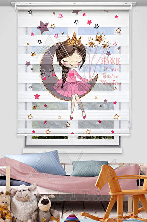 Ayda Oturan Prenses  Baskılı Perde - Çocuk Odası Perdesi - Dijital Baskılı Zebra Stor Perde