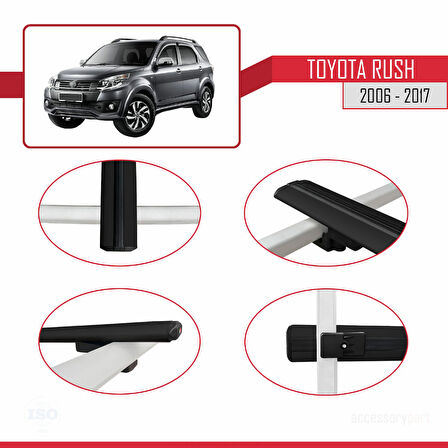 Toyota Rush 2006-2017 Arası ile Uyumlu BASIC Model Ara Atkı Tavan Barı Siyah 2 Adet