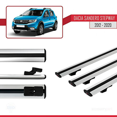 Dacia Sandero Stepway 2 2012-2020 Arası ile Uyumlu BASIC Model Ara Atkı Tavan Barı Gri 3 Adet
