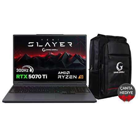 Game Garaj Slayer R9T-5070Ti C2 AMD Ryzen 9 9955HX 64GB RAM 2TB SSD RTX5070Ti 16" QHD IPS 300Hz FreeDOS Gaming Laptop