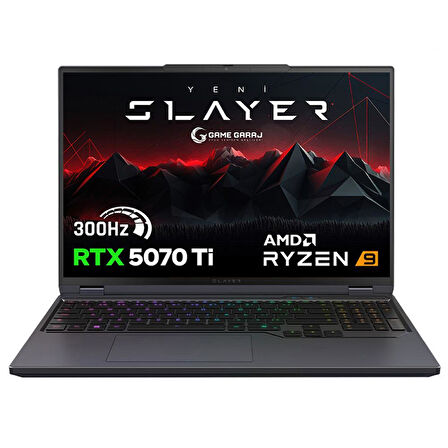 Game Garaj Slayer R9T-5070Ti C2 AMD Ryzen 9 9955HX 64GB RAM 2TB SSD RTX5070Ti 16" QHD IPS 300Hz FreeDOS Gaming Laptop