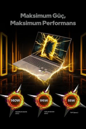 Game Garaj Slayer R9T-5070Ti C1 AMD Ryzen 9 9955HX 32GB RAM 1TB SSD RTX5070Ti 16" QHD IPS 300Hz FreeDOS Gaming Laptop
