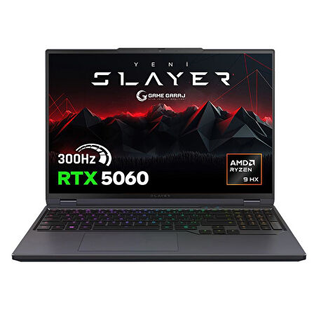 Game Garaj Slayer R9T-5060 C1 AMD Ryzen 9 8945HX 32GB RAM 1TB SSD RTX5060 16" 300Hz QHD+ FreeDOS Gaming Laptop