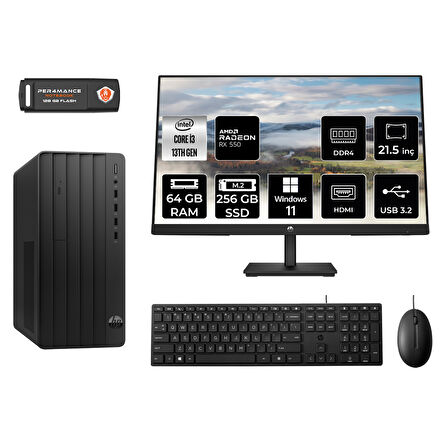 HP PRO TOWER 290 G9 MX0ESD246 i3 13100 64GB RAM 256GB SSD RX550 4GB 21.5" W11H MASAÜSTÜ PC