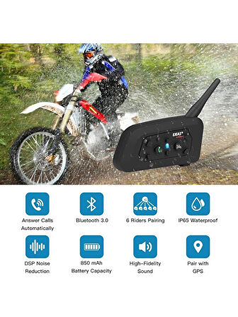 Airstorr Ejeas V6 Pro Bluetooth Intercom Kulaklık Tam Çift Yönlü Motosiklet Bağlantısı 2-4-6 Sürücüye Kadar Interkom