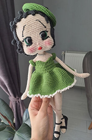 Amigurumi Betty Boop Figür Örgü Oyuncak Bebek 40 Cm
