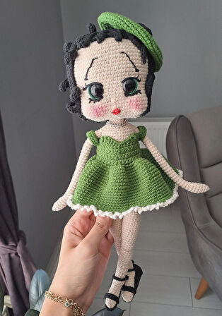 Amigurumi Betty Boop Figür Örgü Oyuncak Bebek 40 Cm