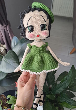 Amigurumi Betty Boop Figür Örgü Oyuncak Bebek 40 Cm
