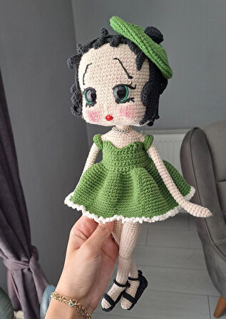 Amigurumi Betty Boop Figür Örgü Oyuncak Bebek 40 Cm