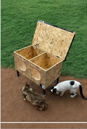 Kedi kulübesi kedi evi  kedi yuvası 2 bölmeli 2 kedilik ayaklı ısı ve su yalıtımlı catısı açılır