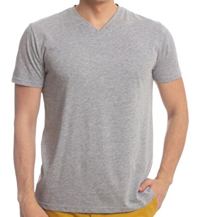 Erkek Kısa Kol V Yaka Slimfit Likralı Düz Mody Tişört